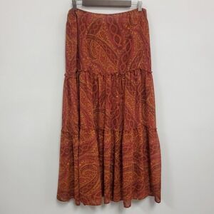 Vtg Chadwicks Women Y2K Tiered Fairy Maxi Skirt Size 14 Tall Orange Gypsy Hippie